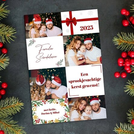 Gepersonaliseerde magneet van 10 x 15 cm met 4 foto's en tekst - Kerstmis