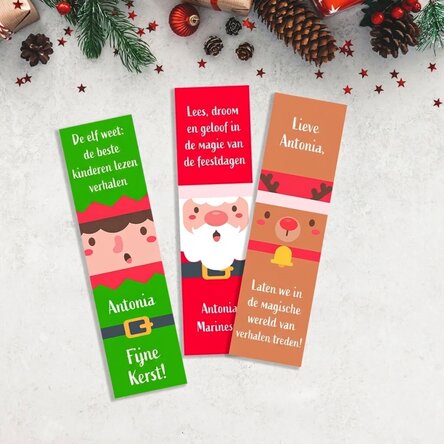 Set van 3 gepersonaliseerde boekenleggers met tekst - Kerstfiguren