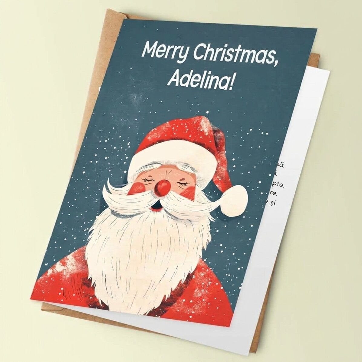 Gepersonaliseerde kerstkaart met kerstboodschap - Vintage Santa