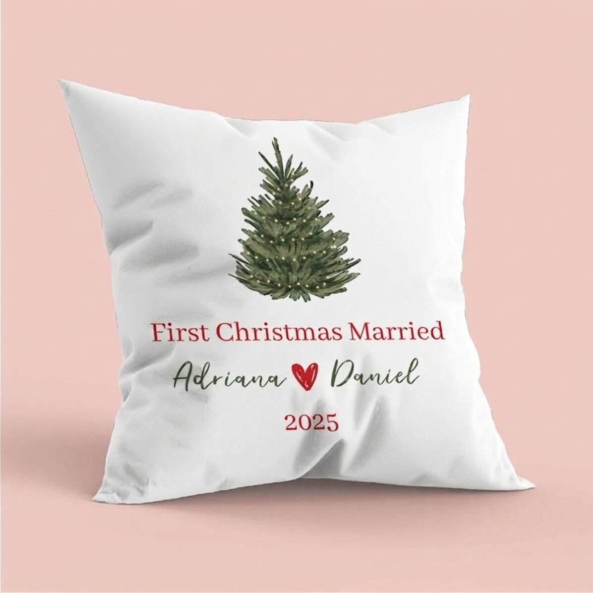 Gepersonaliseerd kussen met tekst - First Christmas Married