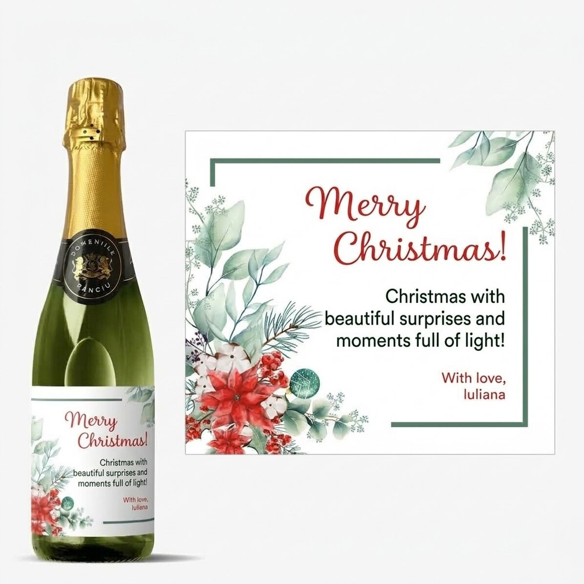 Middelgroot glas mousserende wijn, gepersonaliseerd met tekst - Kerstmis