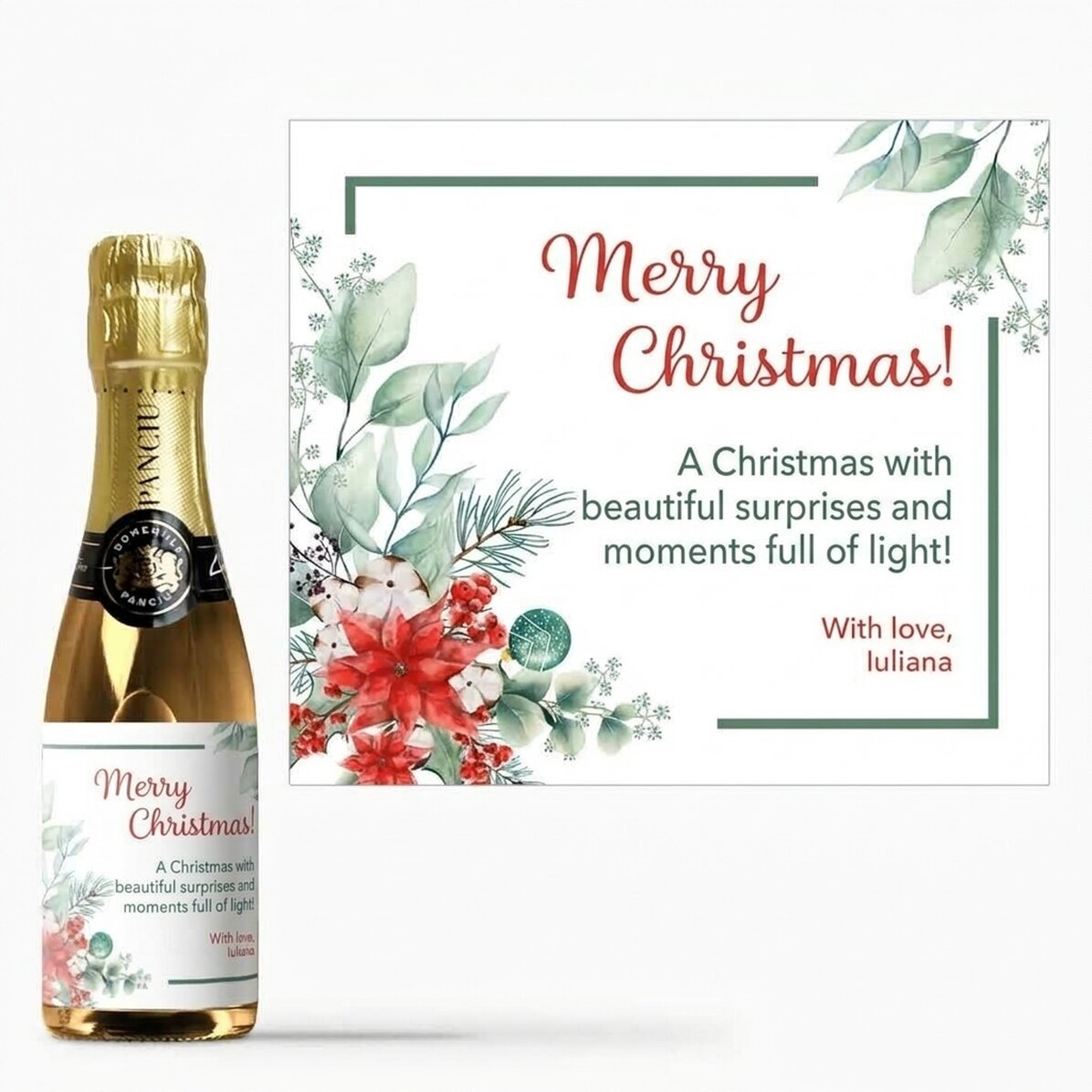 Mini-flesje mousserende wijn, gepersonaliseerd met tekst - Kerstmis