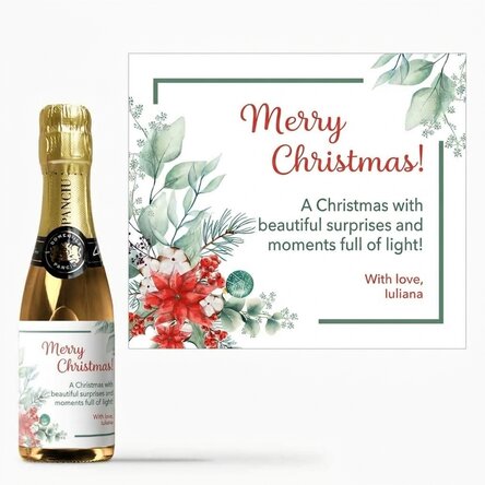 Mini-flesje mousserende wijn, gepersonaliseerd met tekst - Kerstmis