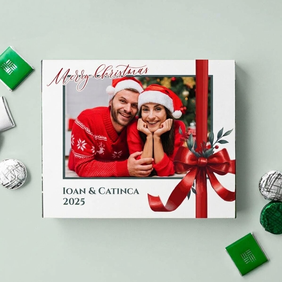 Gepersonaliseerde bonbondoos met foto en tekst - Kerstmis