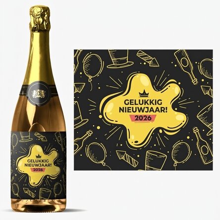Mousserende wijn met gepersonaliseerde tekst - Nieuwjaarsfeest