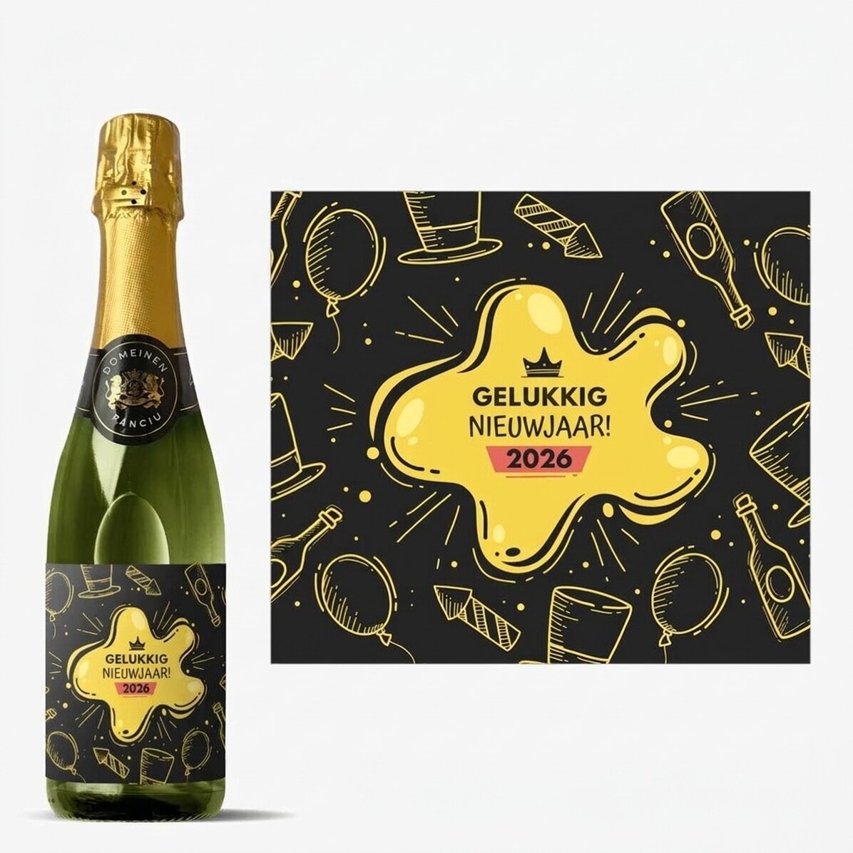 Middelgroot glas mousserende wijn, gepersonaliseerd met tekst - Nieuwjaarsfeest