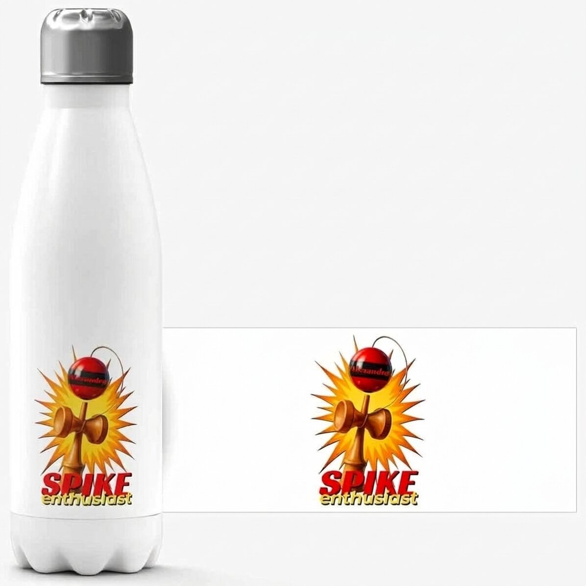 Gepersonaliseerde thermosfles met witte bodem en tekst - Spike Enthusiast