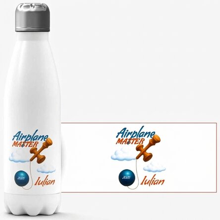 Gepersonaliseerde thermosfles met witte bodem en tekst - Airplane Master