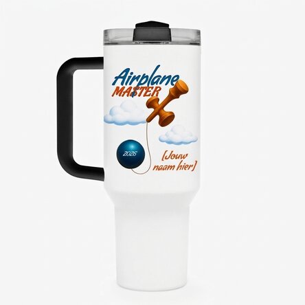 Thermosbeker met handvat en rietje, gepersonaliseerd met naam - Airplane Master