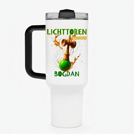 Thermosbeker met handvat en rietje, gepersonaliseerd met naam - Lighthouse King