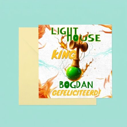 Gepersonaliseerde vierkante kaart met tekst - Lighthouse King