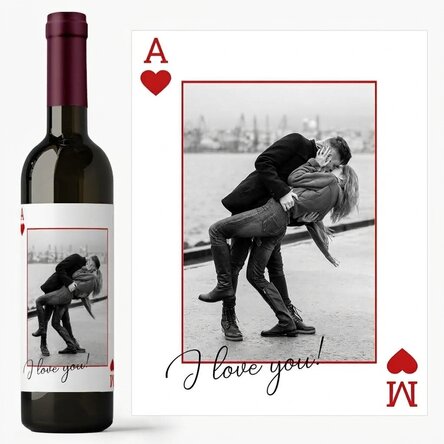 Wijn met gepersonaliseerde tekst en een foto - I love you!
