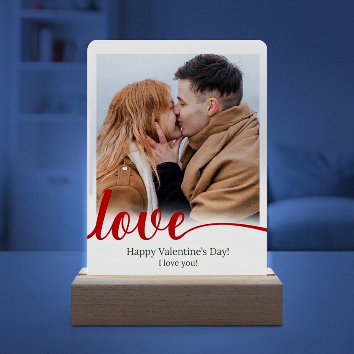 Gepersonaliseerde LED-nachtlamp met een foto en een boodschap - Love