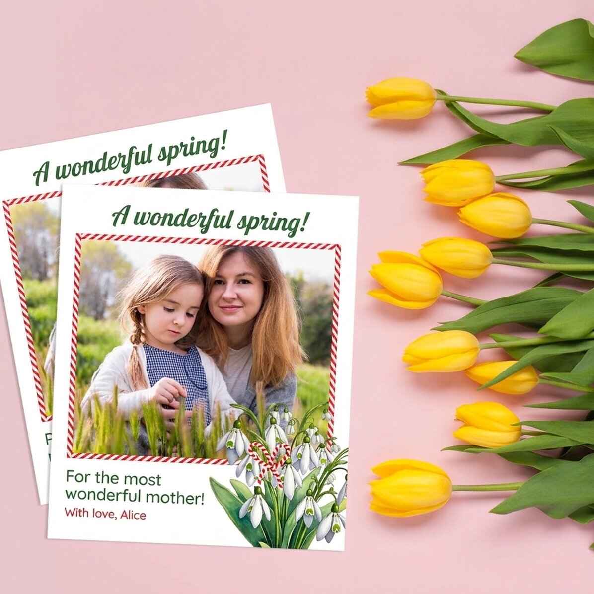 Gepersonaliseerde foto van 10 x 12 cm met een foto en tekst - Lente