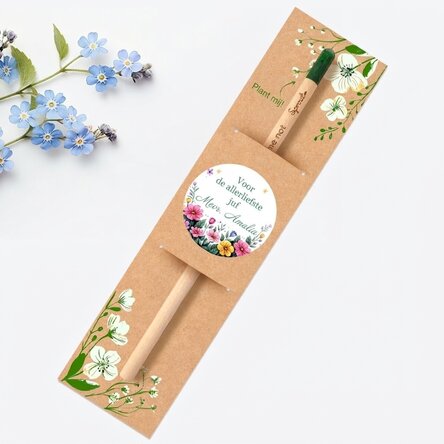 Gepersonaliseerd plantbaar potlood met boodschap - Bloemmotief