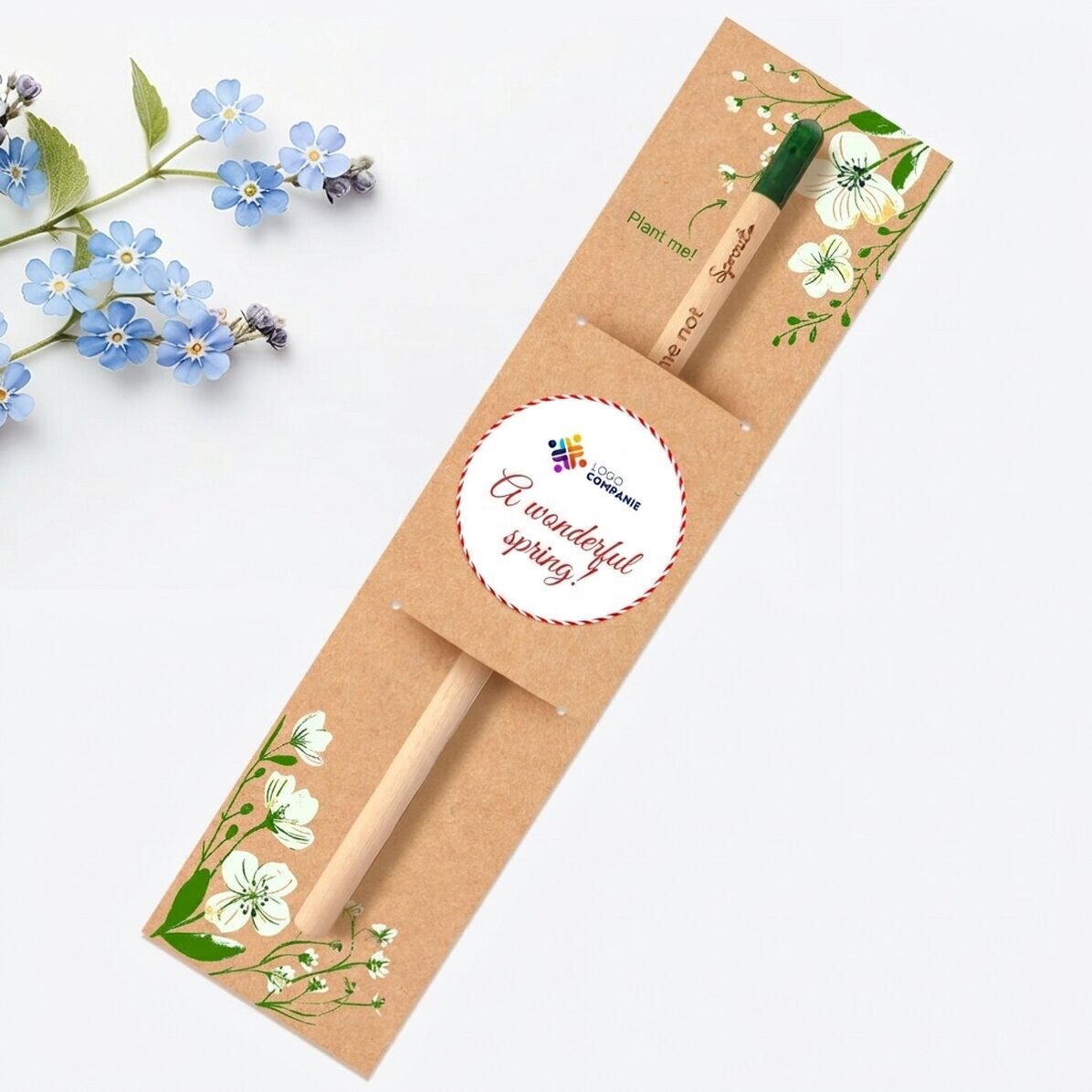 Gepersonaliseerd plantbaar potlood met logo en boodschap