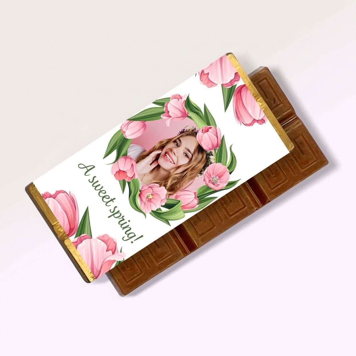 Gepersonaliseerde mini-chocoladereep met boodschap en foto - Een zoete lente!