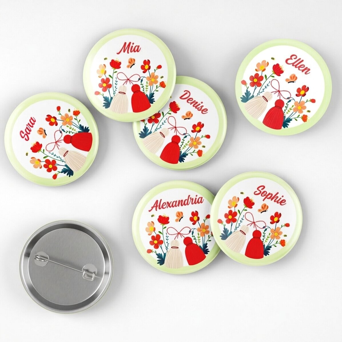 Set van 6 gepersonaliseerde badges met naam