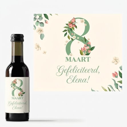 Gepersonaliseerd mini-flesje wijn met een boodschap voor 8 maart