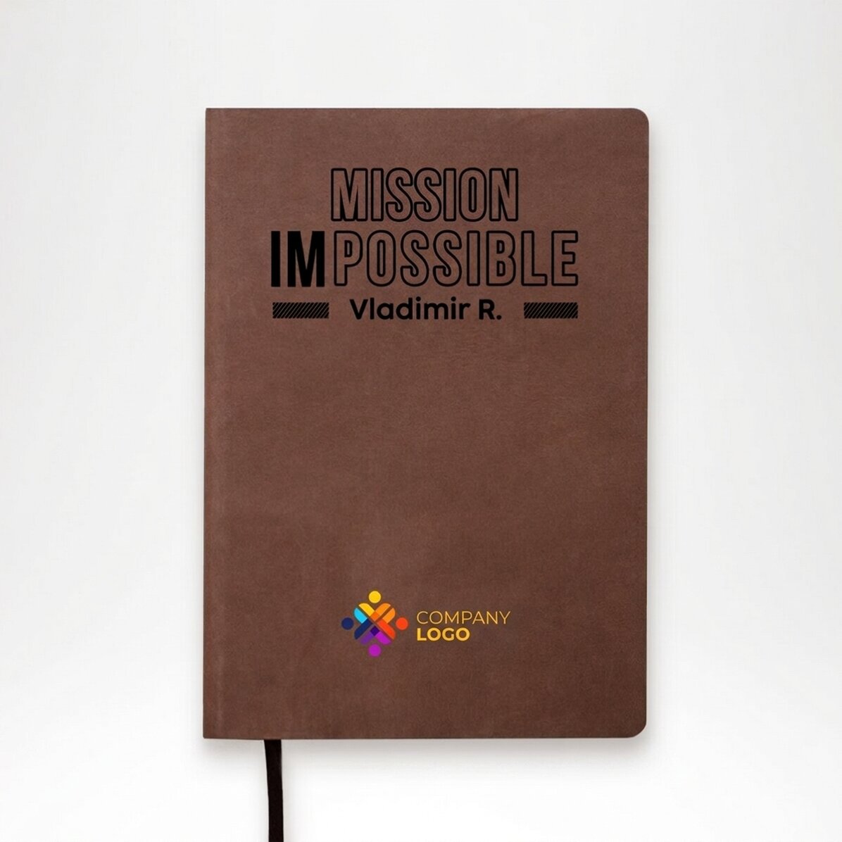 Gepersonaliseerde gekleurde leren agenda met logo en naam - Mission possible
