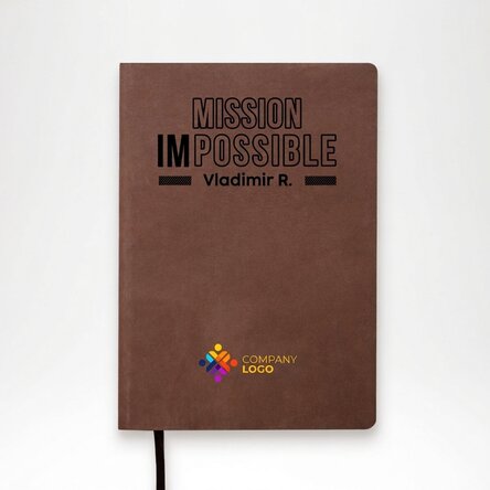 Personalised leather diary with logo and name - Mission possible