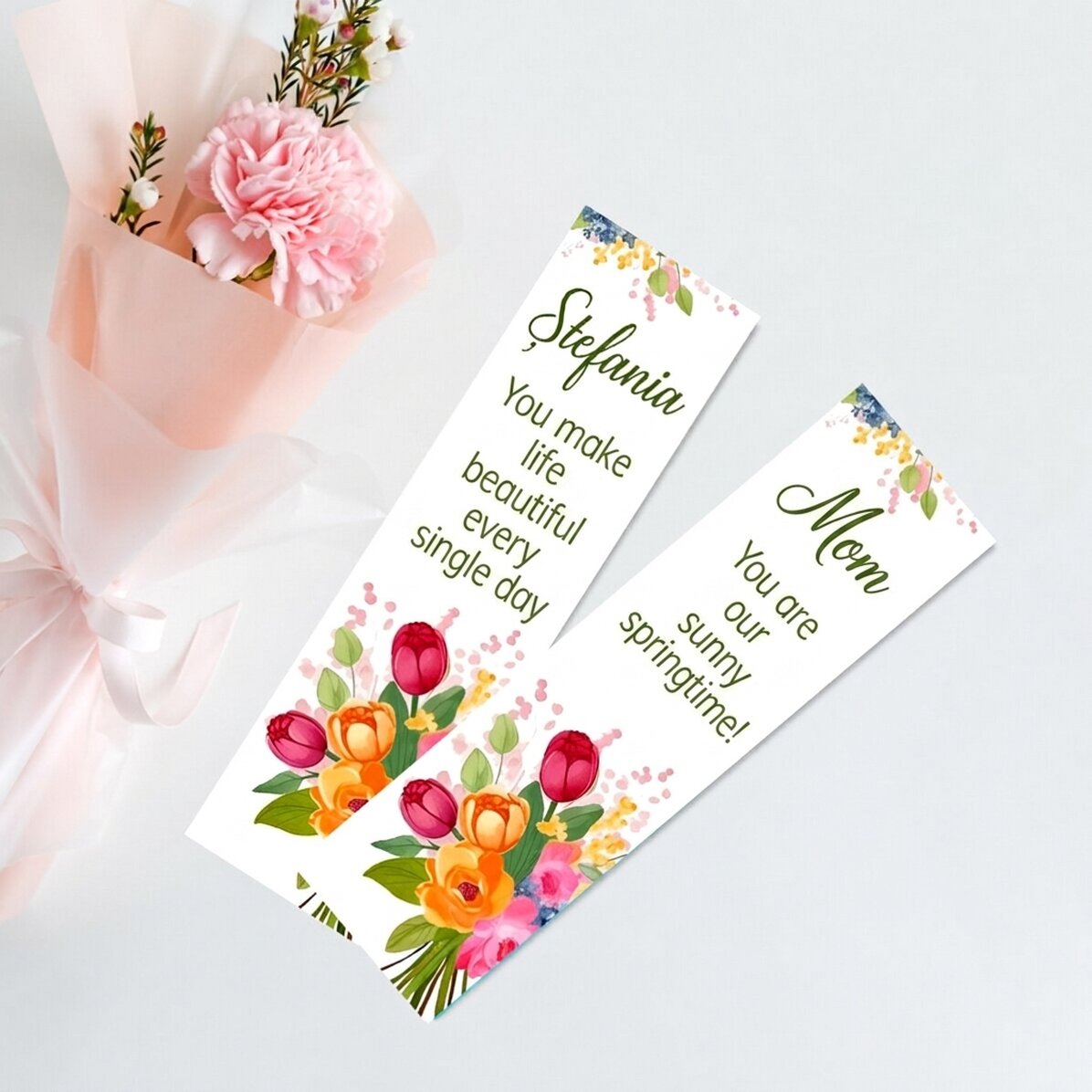 Gepersonaliseerde boekenlegger met boodschap - Bloemen
