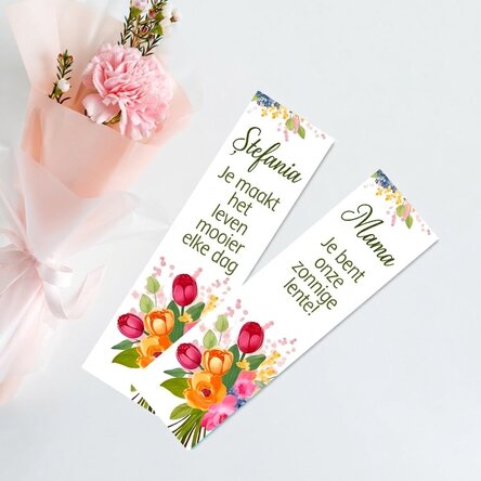 Gepersonaliseerde boekenlegger met boodschap - Bloemen