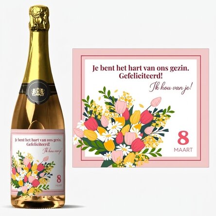 Mousserende wijn met gepersonaliseerde tekst - Bloemen