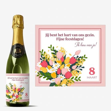 Middelgroot glas mousserende wijn, gepersonaliseerd met tekst - Bloemen
