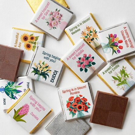 Set van 10 gepersonaliseerde minichocolade met tekst - Flowers