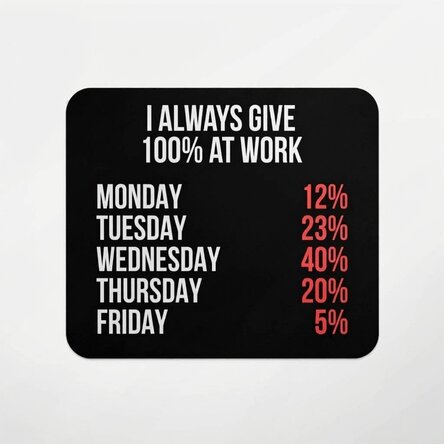 Muismat met tekst - 100% aan het werk