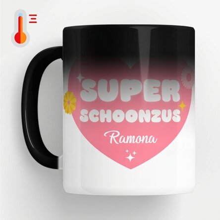 Gepersonaliseerde magische mok met tekst - Super schoonzus