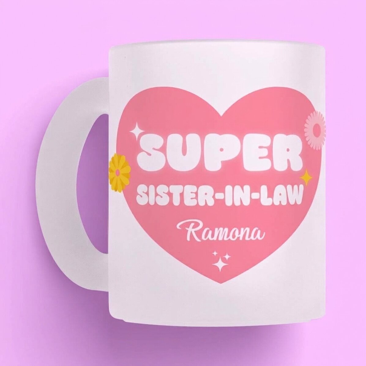 Gepersonaliseerde matte glazen mok met tekst - Super schoonzus