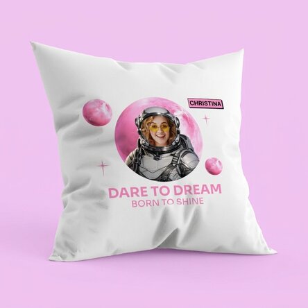 Personalised cushion with photo and text - Dare to Dream
