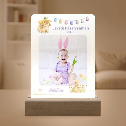 Gepersonaliseerde LED-nachtlamp met een foto en tekst - Eerste Pasen
