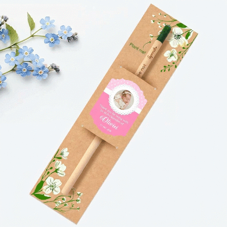 Gepersonaliseerd plantbaar potlood met foto en boodschap - Doopgeschenk