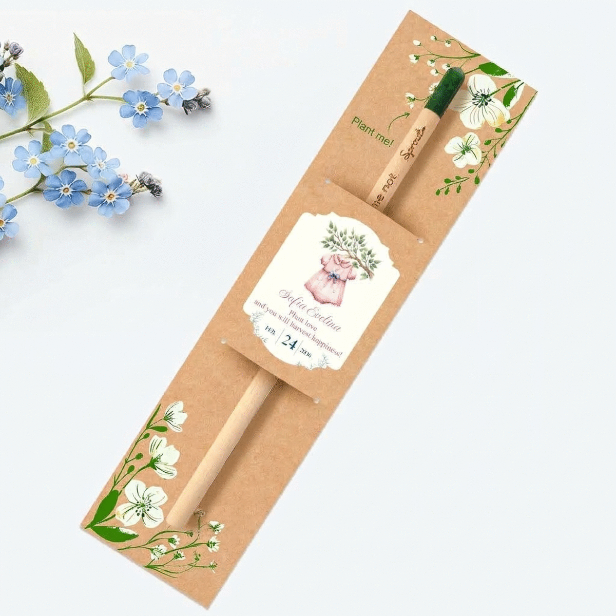 Gepersonaliseerd plantbaar potlood met boodschap - Doopgeschenk