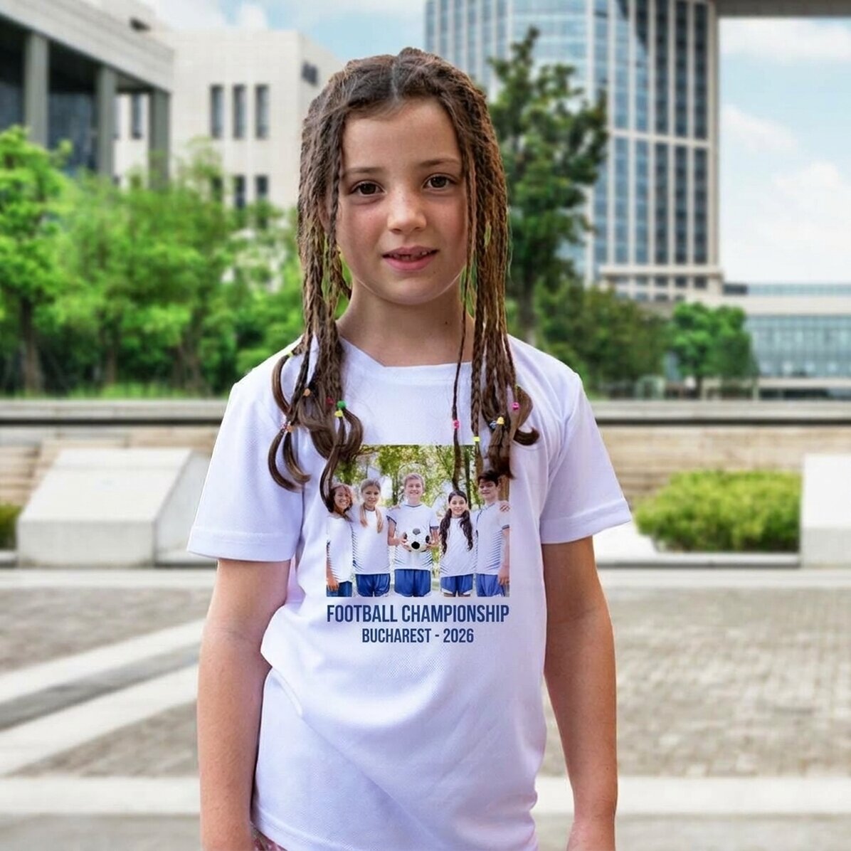 Sportshirt voor kinderen, gepersonaliseerd met een foto en tekst