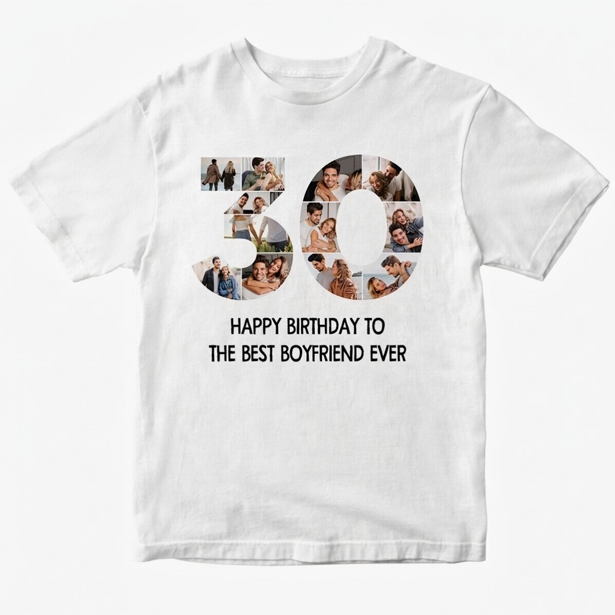 Gepersonaliseerd katoenen T-shirt met 12 foto’s en een tekst – 30 jaar