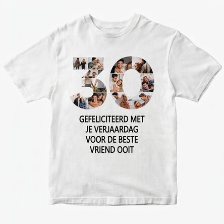 Gepersonaliseerd katoenen T-shirt met 12 foto’s en een tekst – 30 jaar
