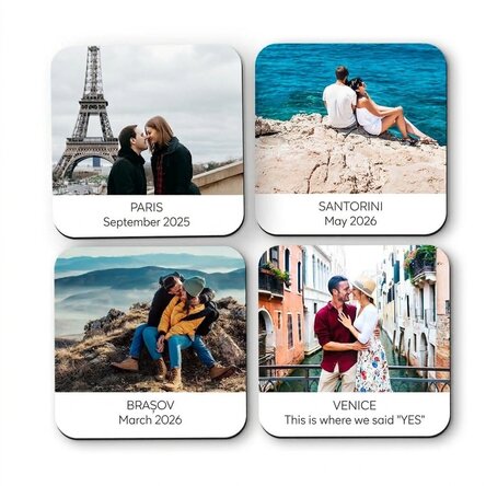 Set van 4 gepersonaliseerde onderzetters met tekst en foto's