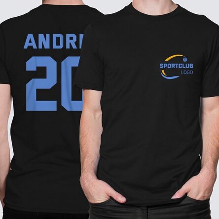 Gepersonaliseerd katoenen T-shirt met logo op de voorkant en nummer op de achterkant