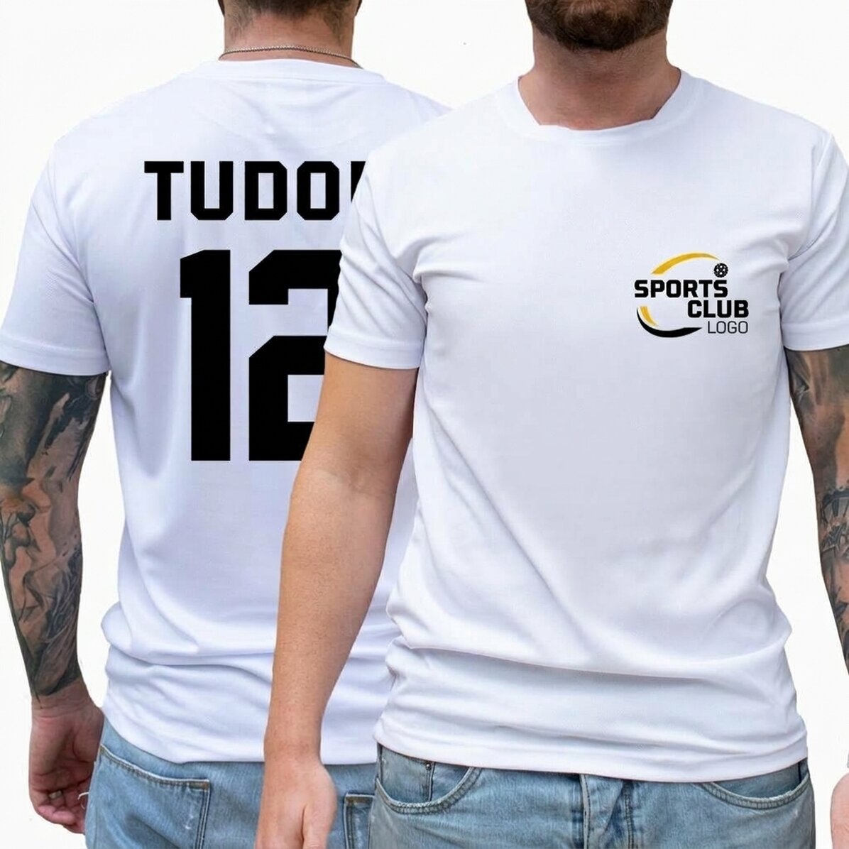 Gepersonaliseerd sportshirt, voor- en achterkant, met logo, naam en nummer