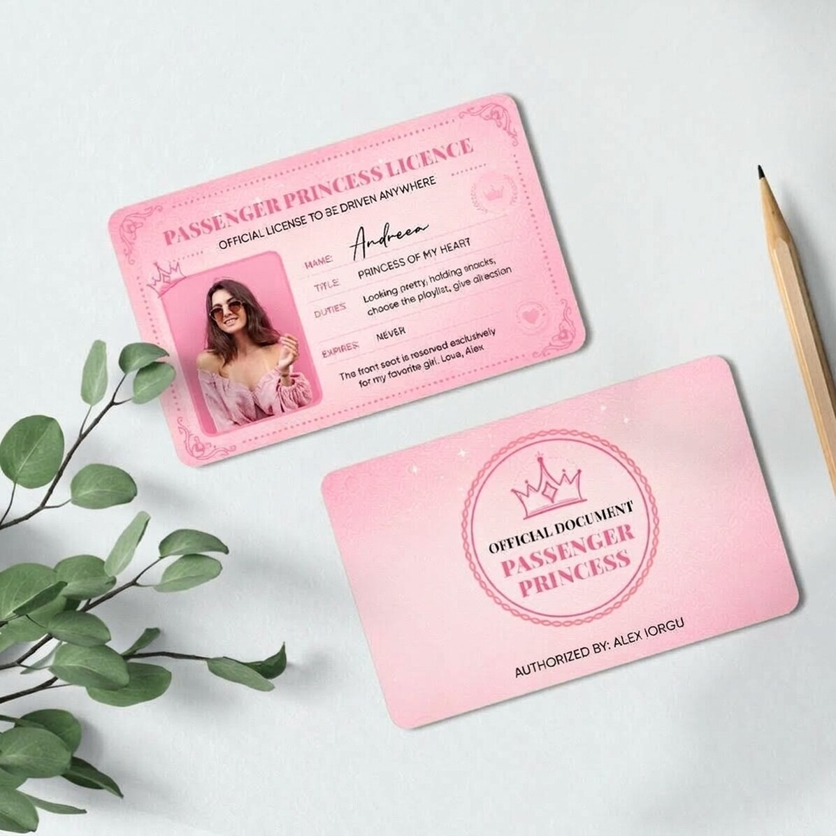 Gepersonaliseerde aluminiumkaart, voor- en achterzijde, met een foto en tekst - Passenger Princess