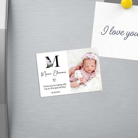 Gepersonaliseerde magneet van 10 x 7 cm met een foto en tekst – Doopcertificaat