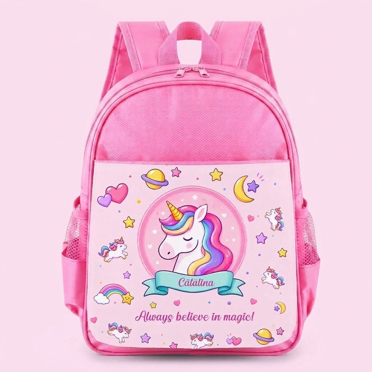 Gepersonaliseerde schooltas met tekst - Eenhoorn