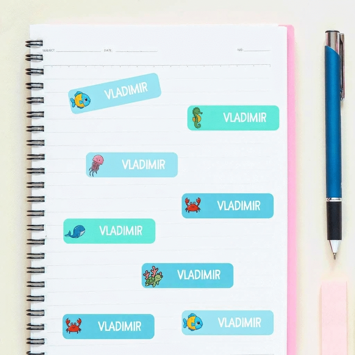 Set van 36 gepersonaliseerde stickers (zelfklevende etiketten) voor de kleuterschool / school