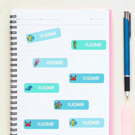 Set van 36 gepersonaliseerde stickers (zelfklevende etiketten) voor de kleuterschool / school