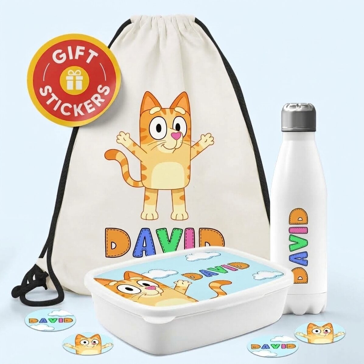 Gepersonaliseerde set voor de kleuterschool of basisschool – Tekenfilmfiguren