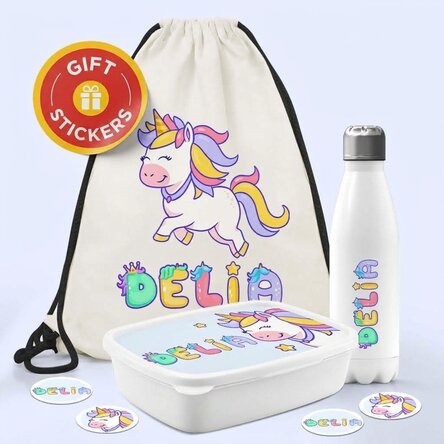 Gepersonaliseerde set voor de kleuterschool of basisschool – Eenhoorn